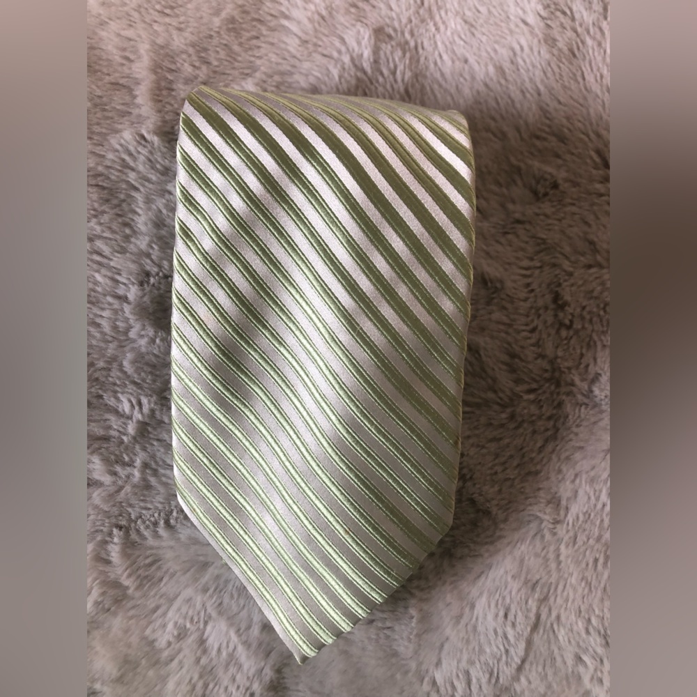 Piattelli Light Green and Silver Striped Men's Tie